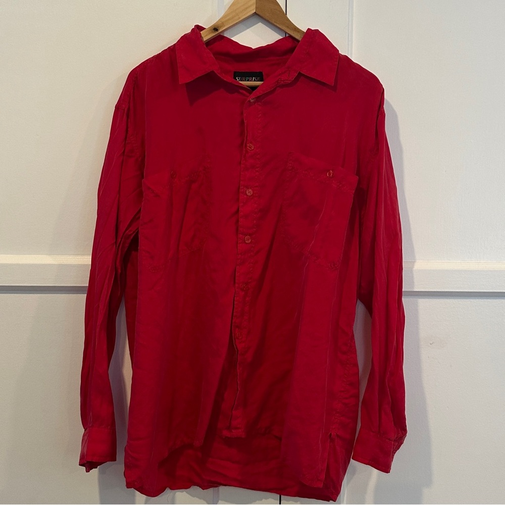 Vintage 100% Silk Red button-up shirt